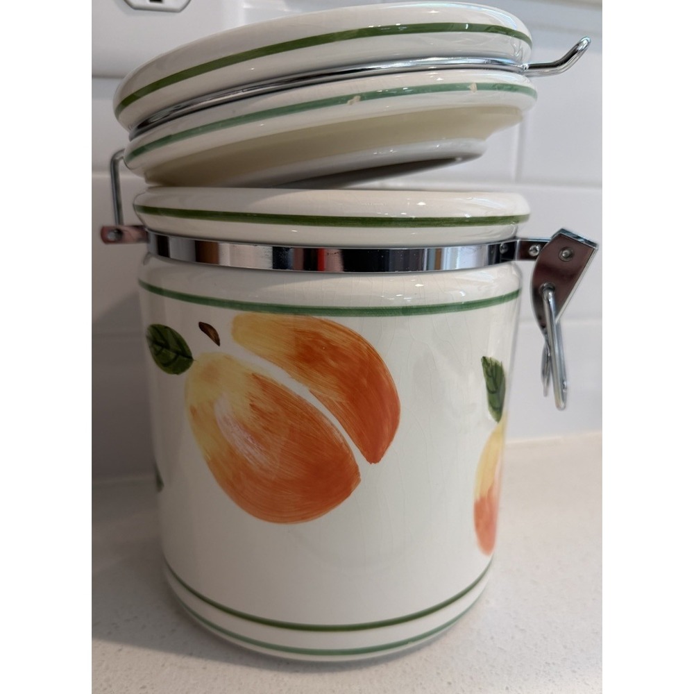 Vintage Verona Designs Peach Design Ceramic Canister 7" Cottagecore